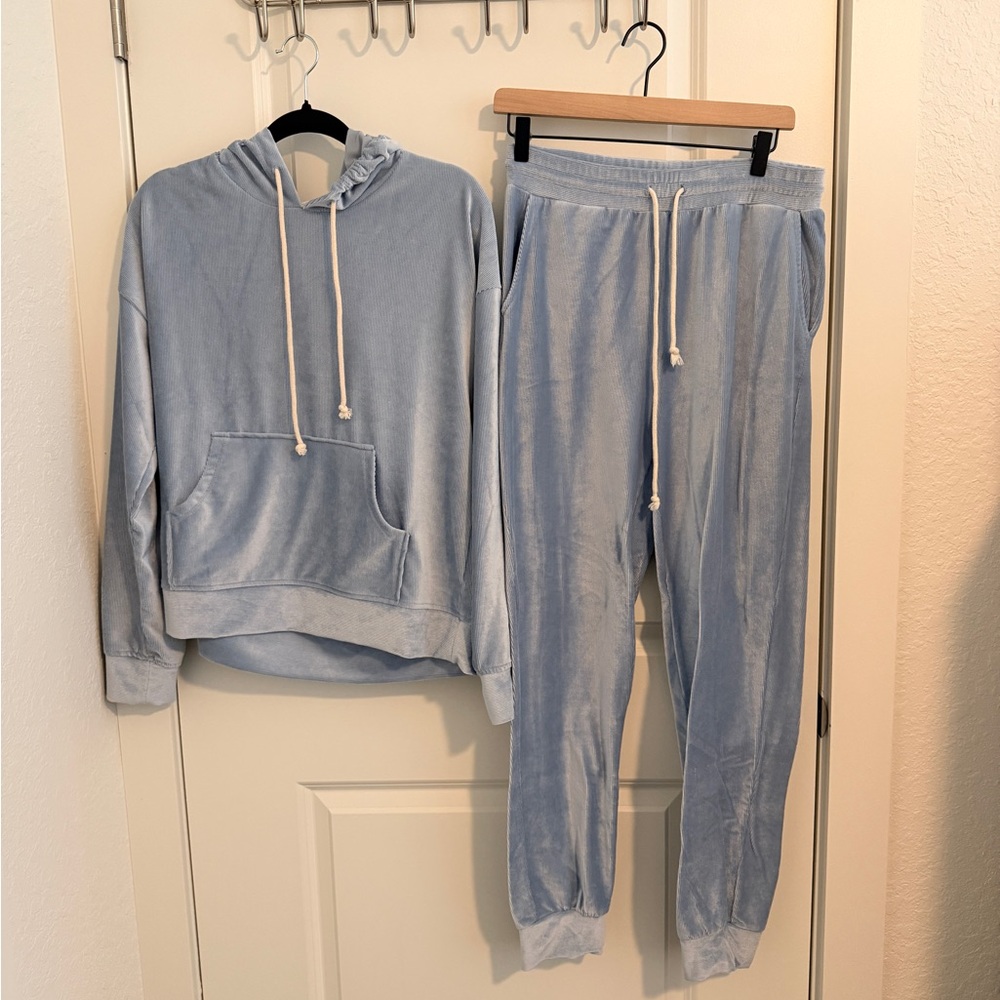 Altar'd State Light Blue Velour Hoodie and Joggers Set
